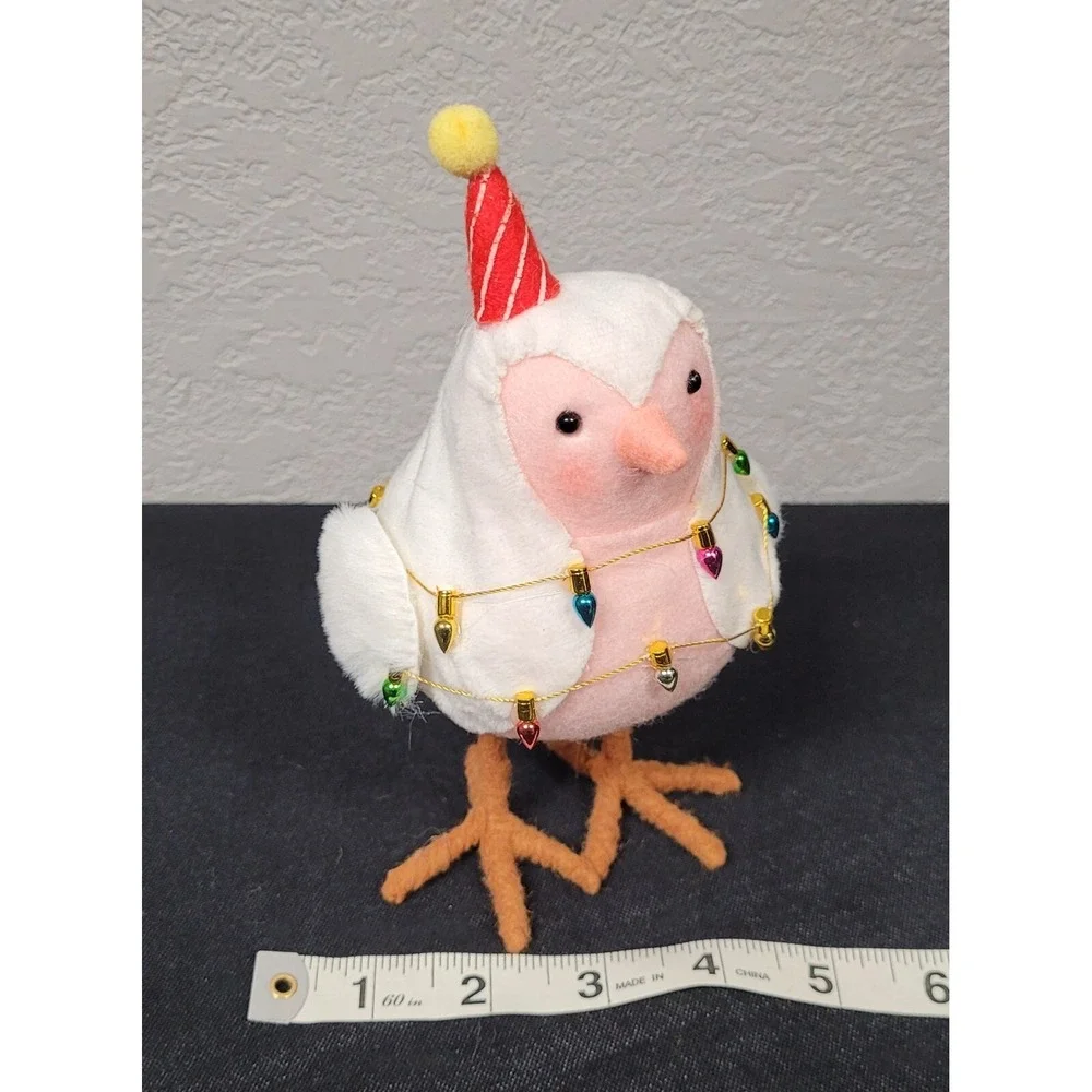 Featherly Friends Fabric Bird Christmas Figurine with String Lights Tinsel 2023